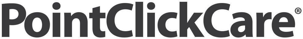 A close up of the pointclickcare logo on a white background.