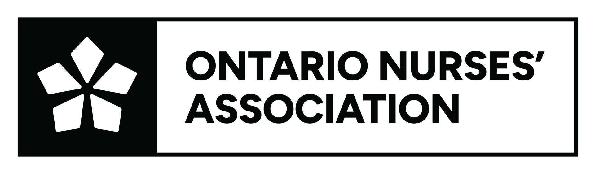 The ontario nurses association logo is black and white with a flower.