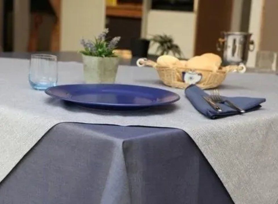 cotton tablecloths and blue plate
