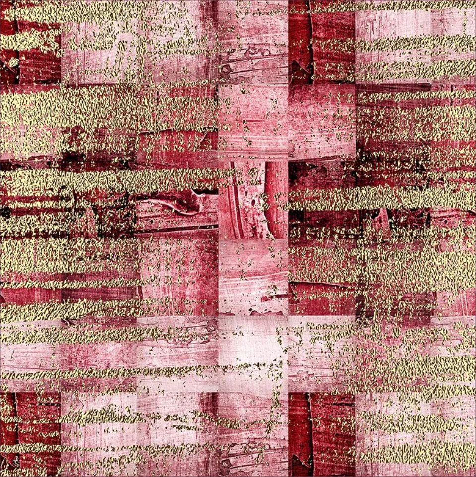 pink and gold tablecloth with abstract pattern