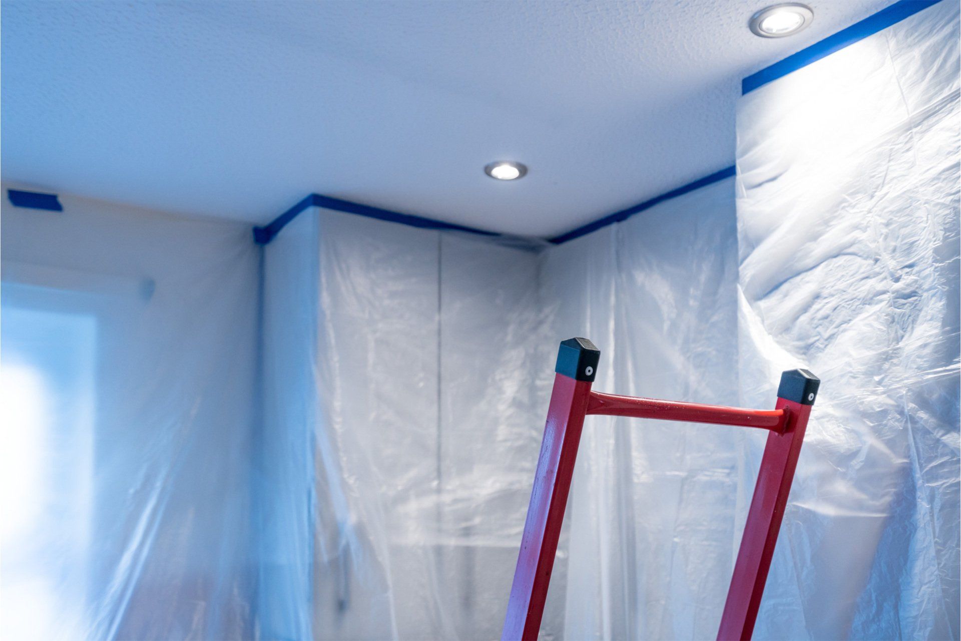 Kitchen Covered With Plastic Ready For Ceiling Paint - West Yarmouth, MA - Cape Custom Painting