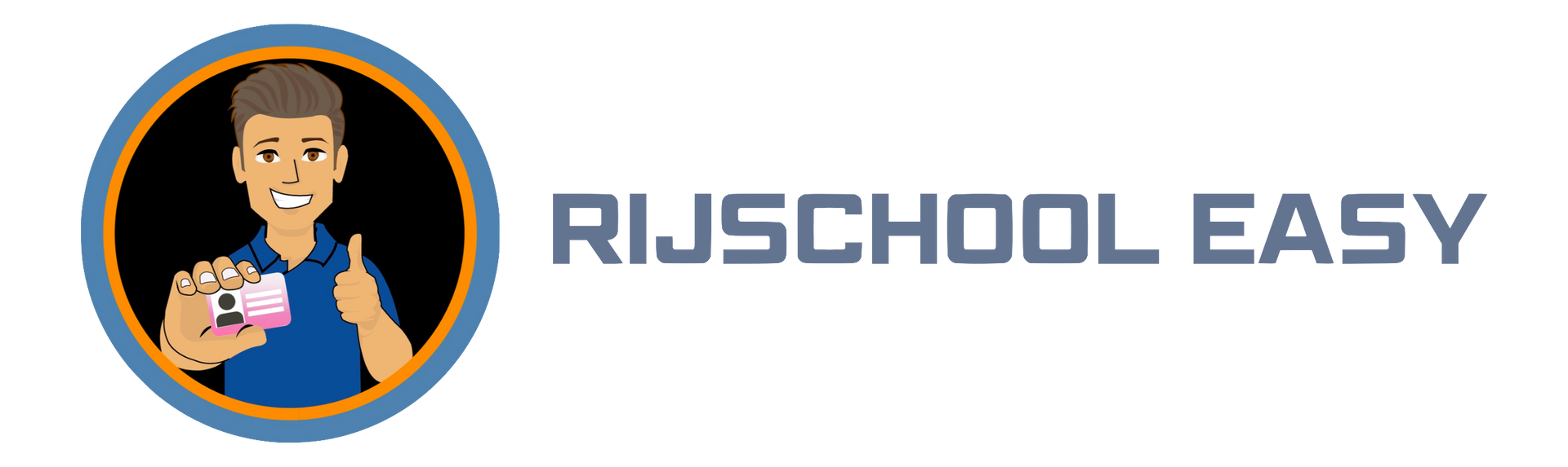 Het logo van rijschool easy toont een man met een rijbewijs.
