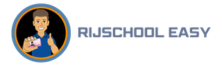 Het logo van rijschool easy toont een man met een rijbewijs.