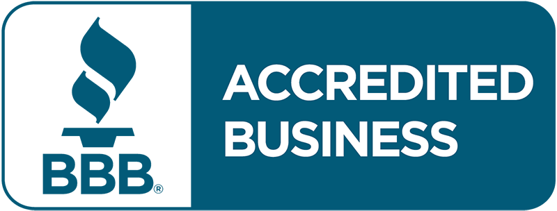 A blue sign that says accredited business on it