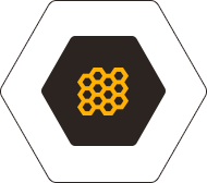 A black hexagon with a yellow honeycomb inside of it.