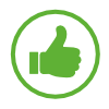 A green thumbs up icon in a green circle on a white background.