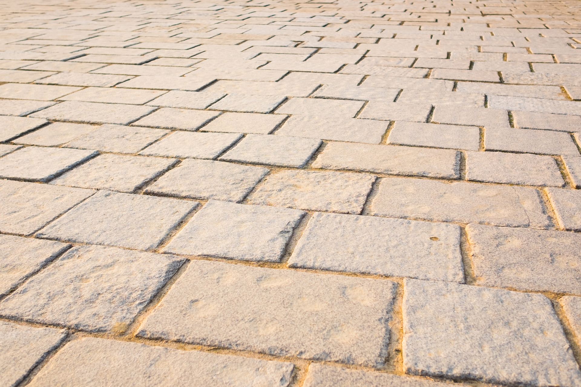 A close up of a brick walkway with a diagonal pattern