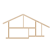 A drawing of a house with a roof on a white background.