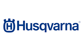 Husqvarna logo: blue and white emblem with the brand name in blue text.