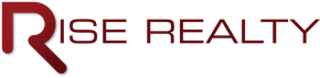 The logo for rise realty is red and white.