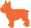 A silhouette of a french bulldog standing on a white background.