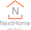 A logo for a real estate company called next home.