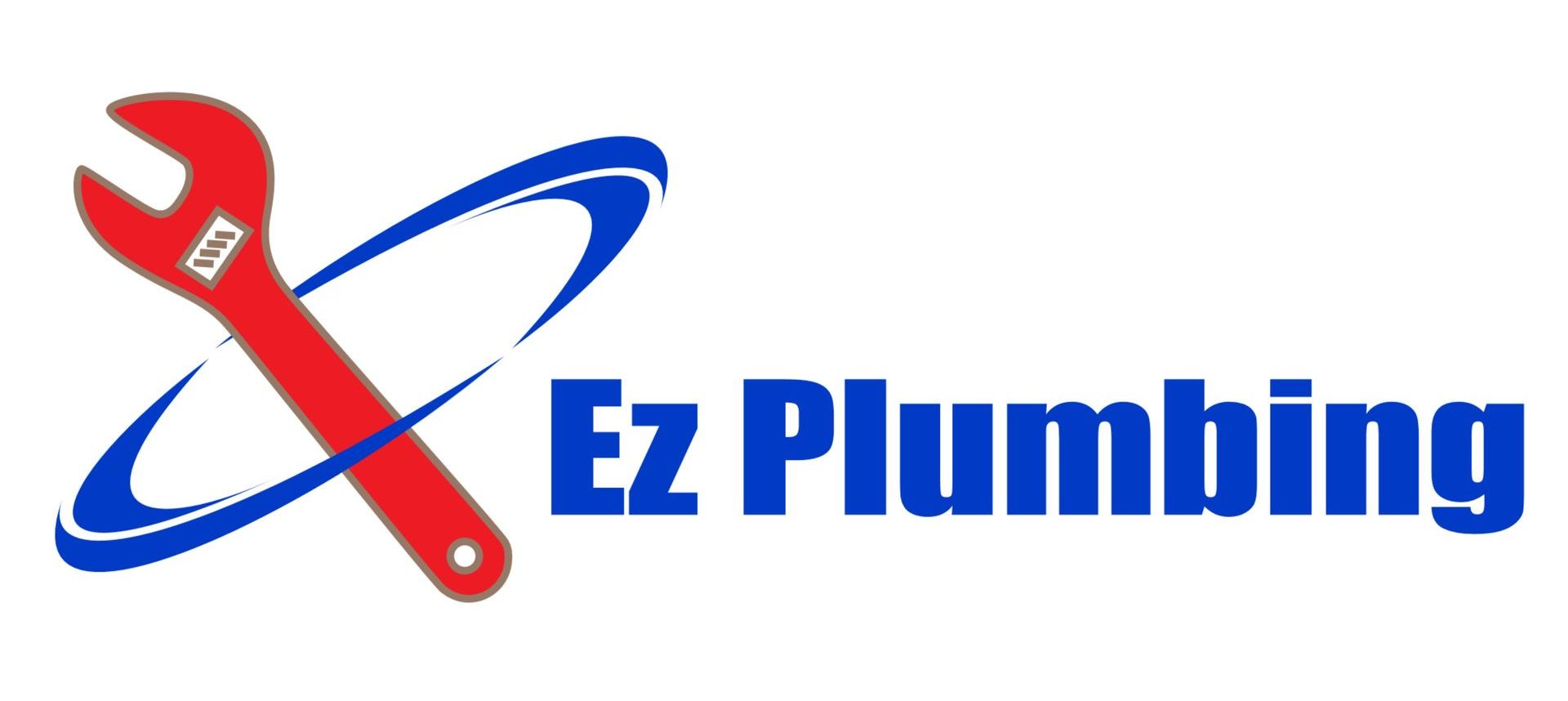 A logo for a plumbing company with a wrench and the words `` ez plumbing ''.