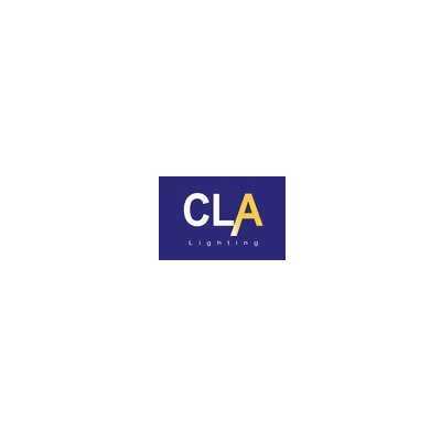 Logo for CLA Lighting, white text on dark blue background. 