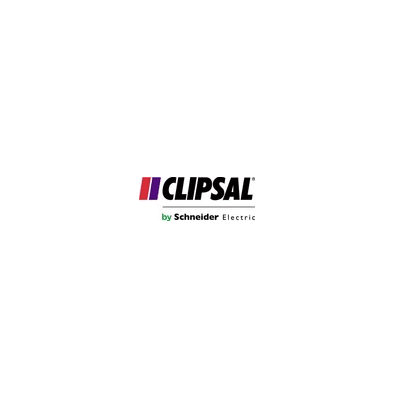 Clipsal logo in purple and red, with 