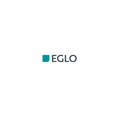 EGLO logo: Teal square next to dark gray text 