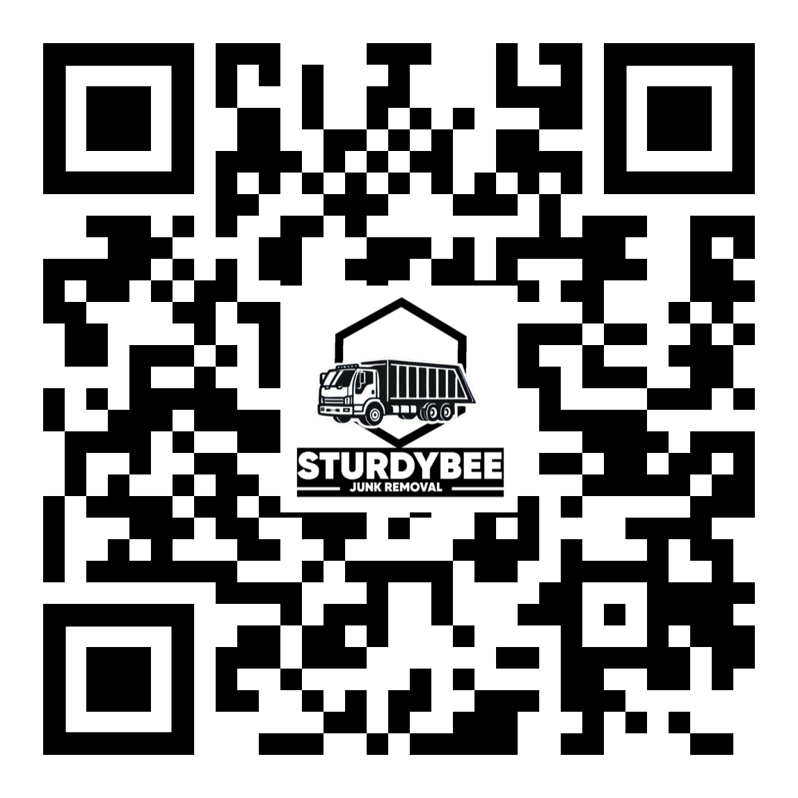 A black and white qr code for sturdybee junk removal.