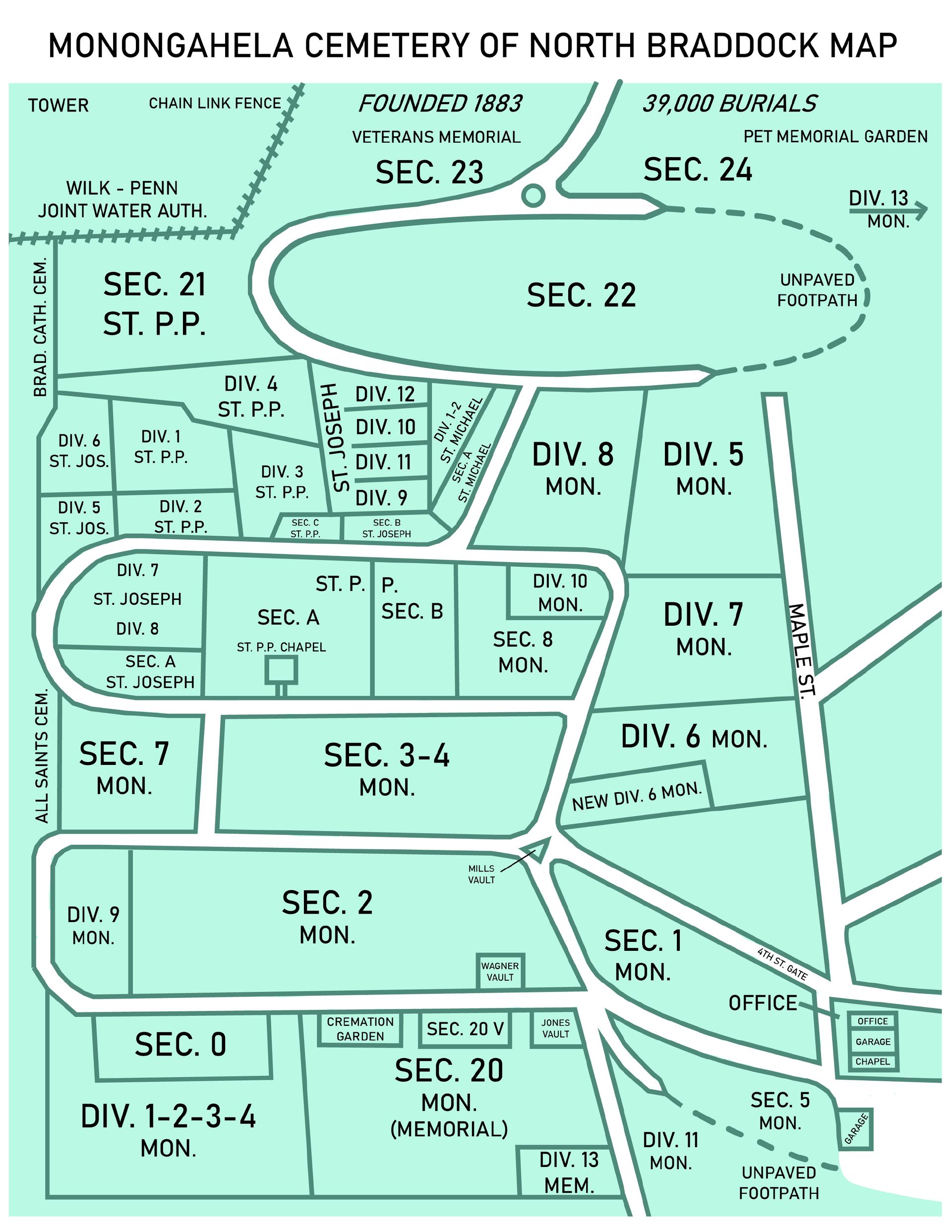 Monongahela Cemetery Of North Braddock Map | North Braddock, PA | Monongahela Cemetery