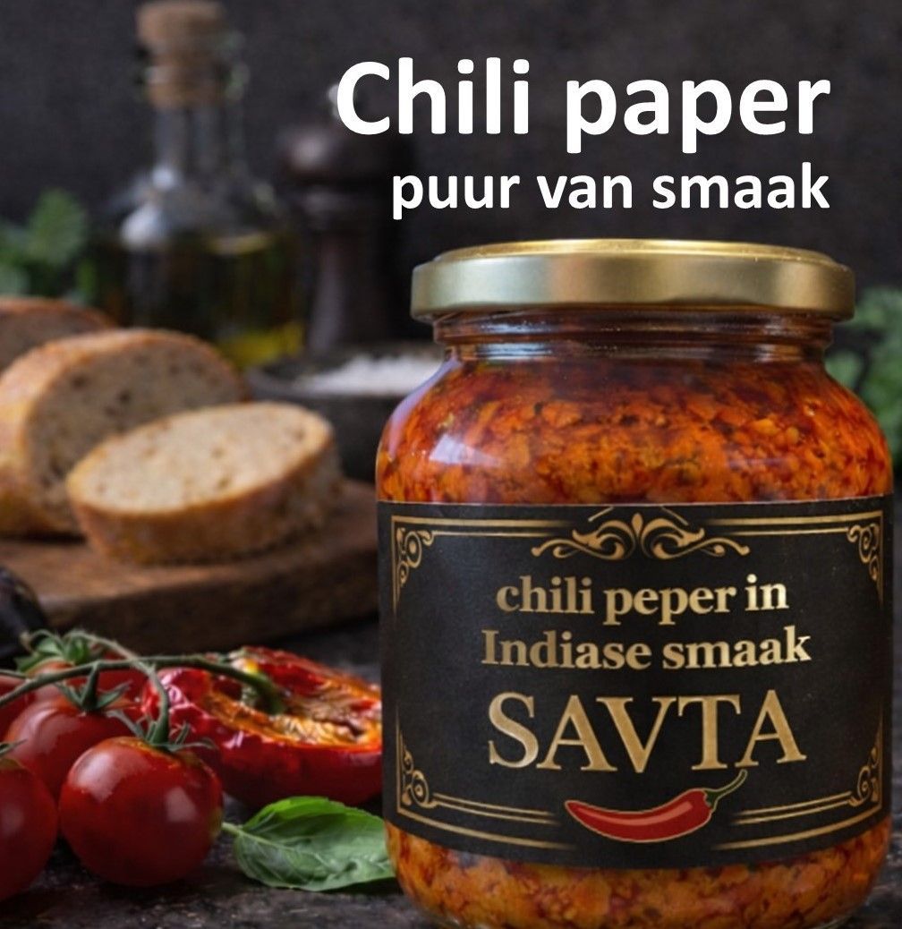 Pot chilipasta met het opschrift 