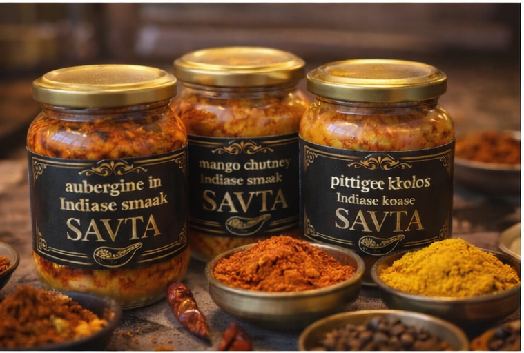 Drie potjes Indiase chutney met het opschrift 