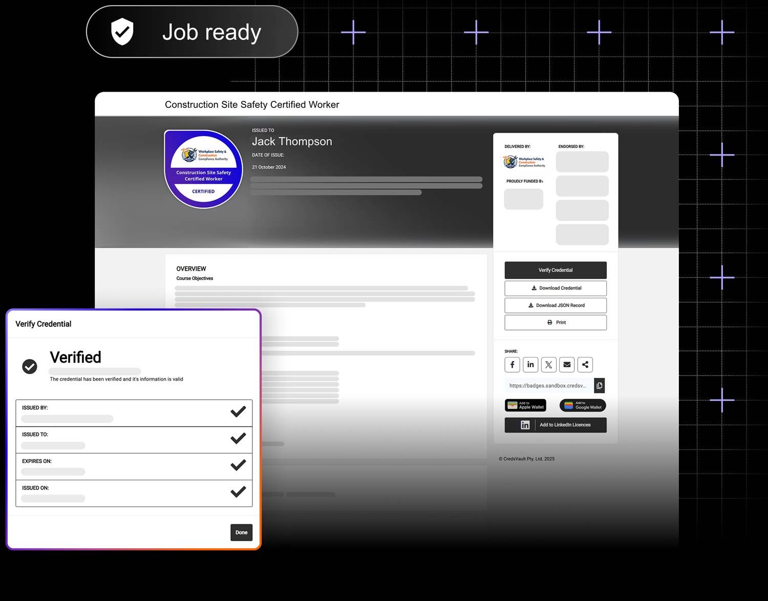 Screen displaying a verified profile, 