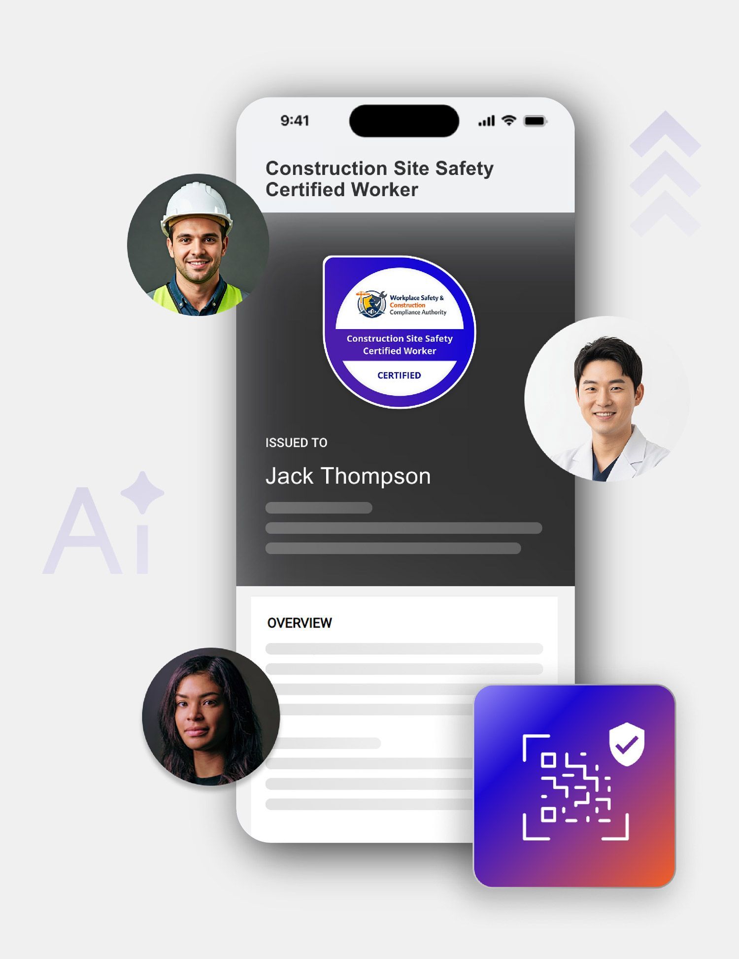 Mobile phone app showing a construction worker's certification