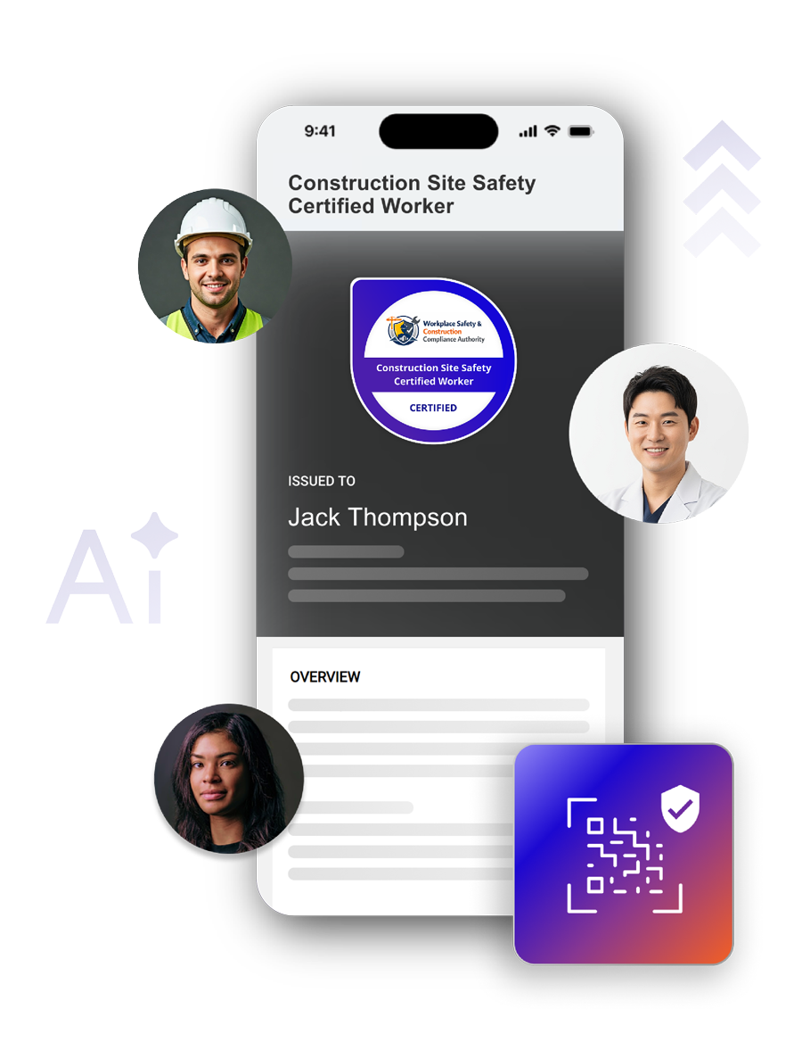 Smartphone displaying a construction safety certification