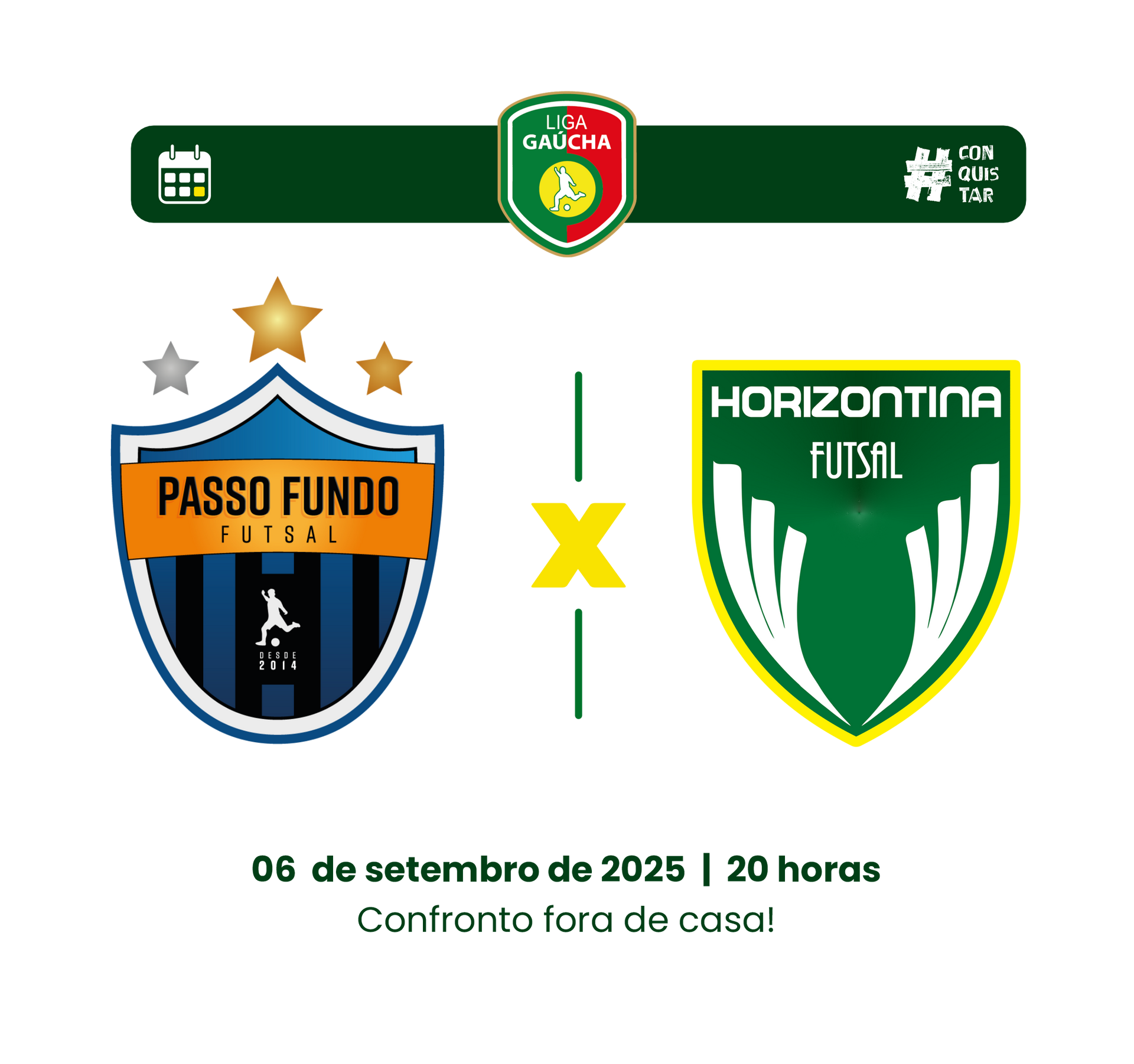 Próxima partida da liga gaúcha:
Horizontina e Guarany Espumoso, dia 28 de junho, em casa.