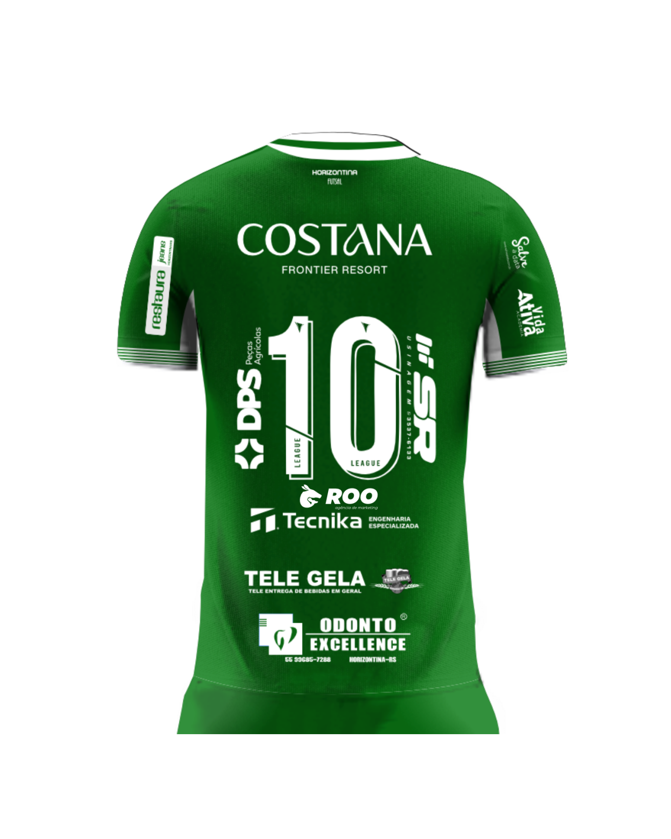 Uma camisa de futebol verde com linhas brancas.