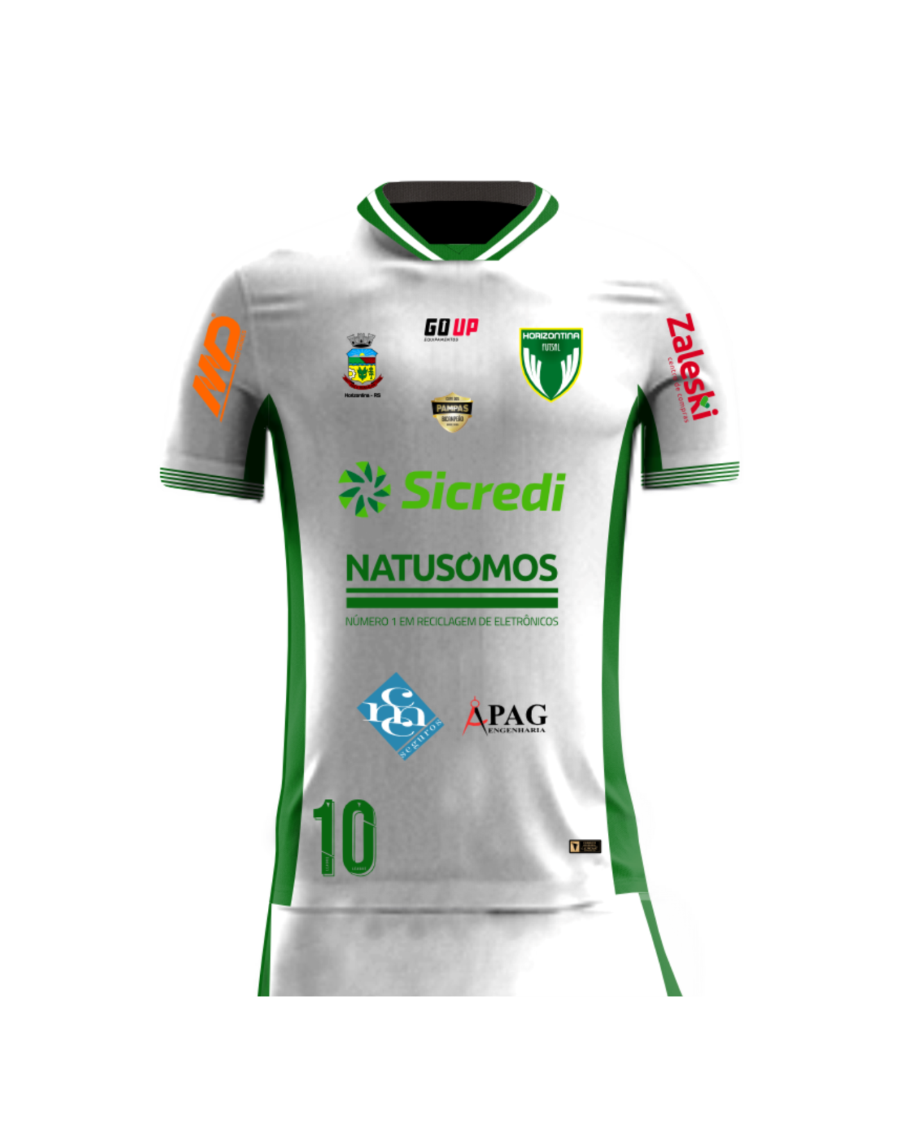 Uma camisa de futebol branca com linhas verdes.