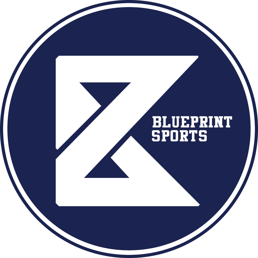 A blueprint sports logo in a blue circle