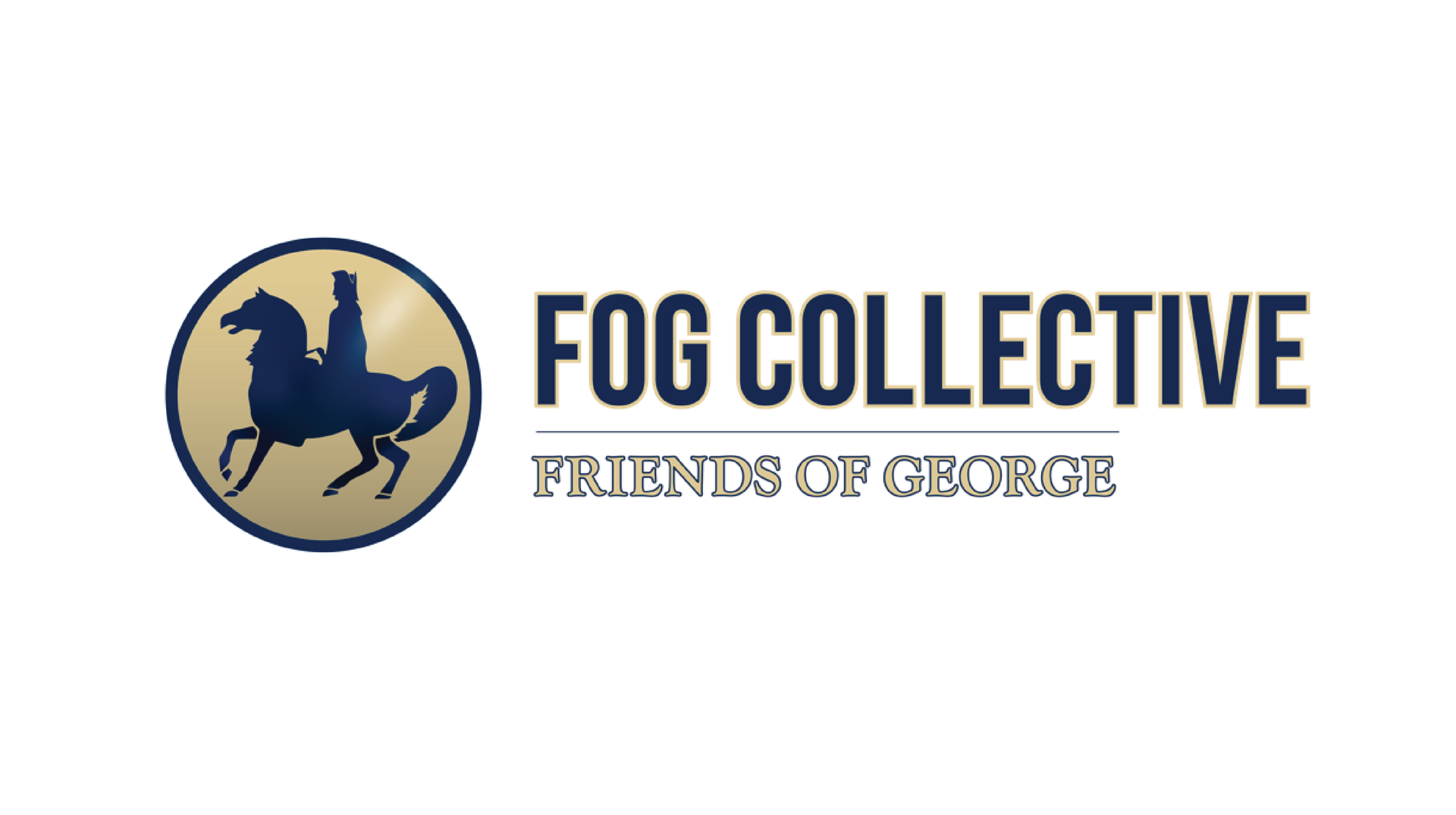 The logo for fog collective friends of george shows a man riding a horse.