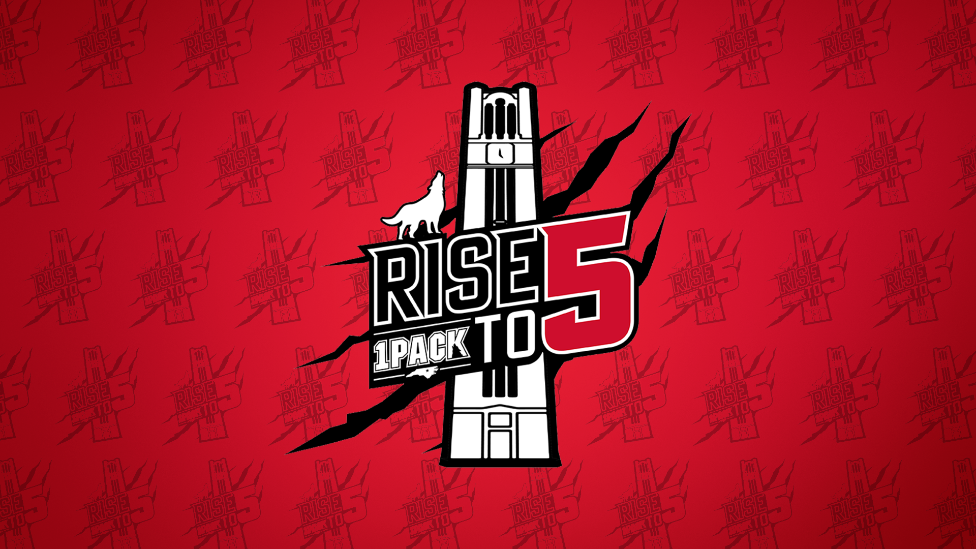 The logo for rise 5 is on a red background.