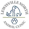 The logo for lewisville north animal clinic shows a dog and a cat.