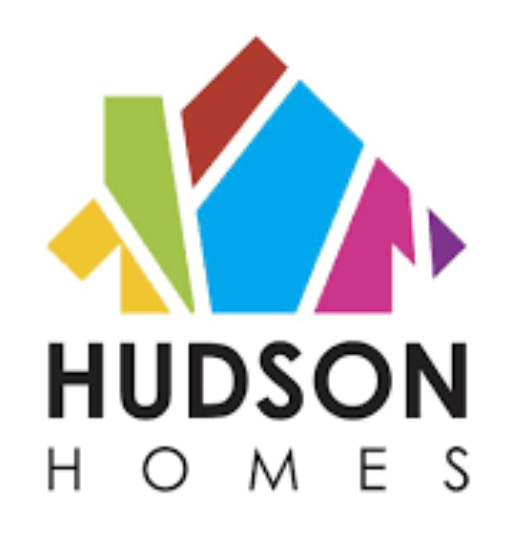 A colorful logo for hudson homes with a house on it