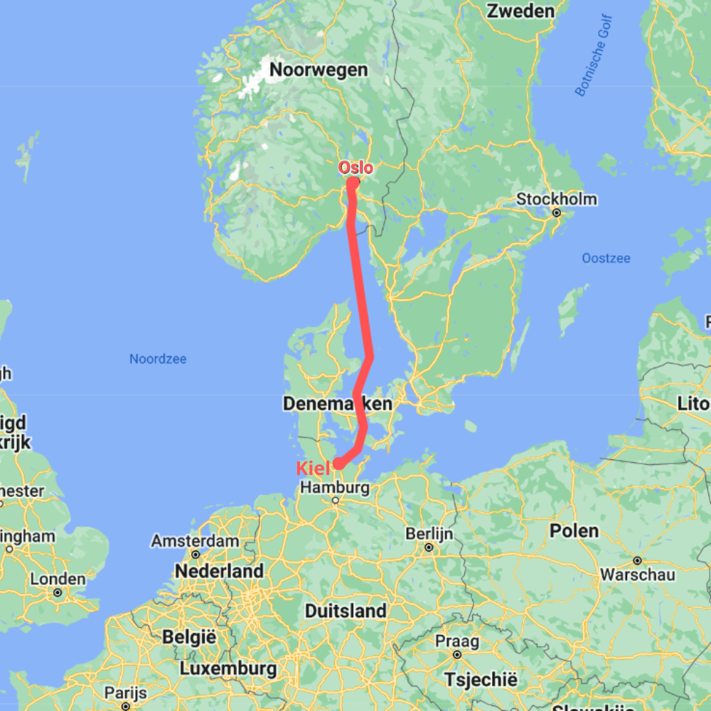 Kaart Overtocht Kiel - Oslo