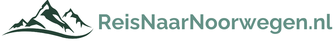 Een logo voor reis naar noorwegen.nl met een berg op de achtergrond