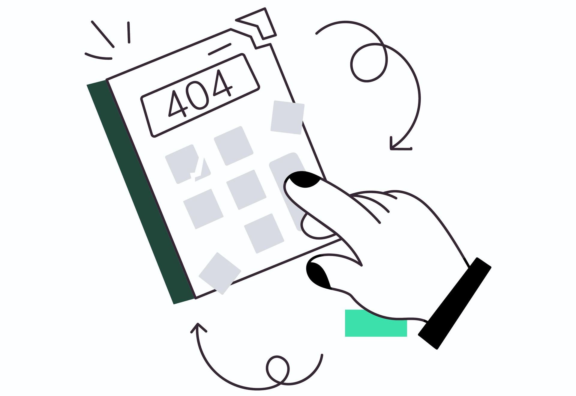 A hand is holding a calculator with the number 404 on it.