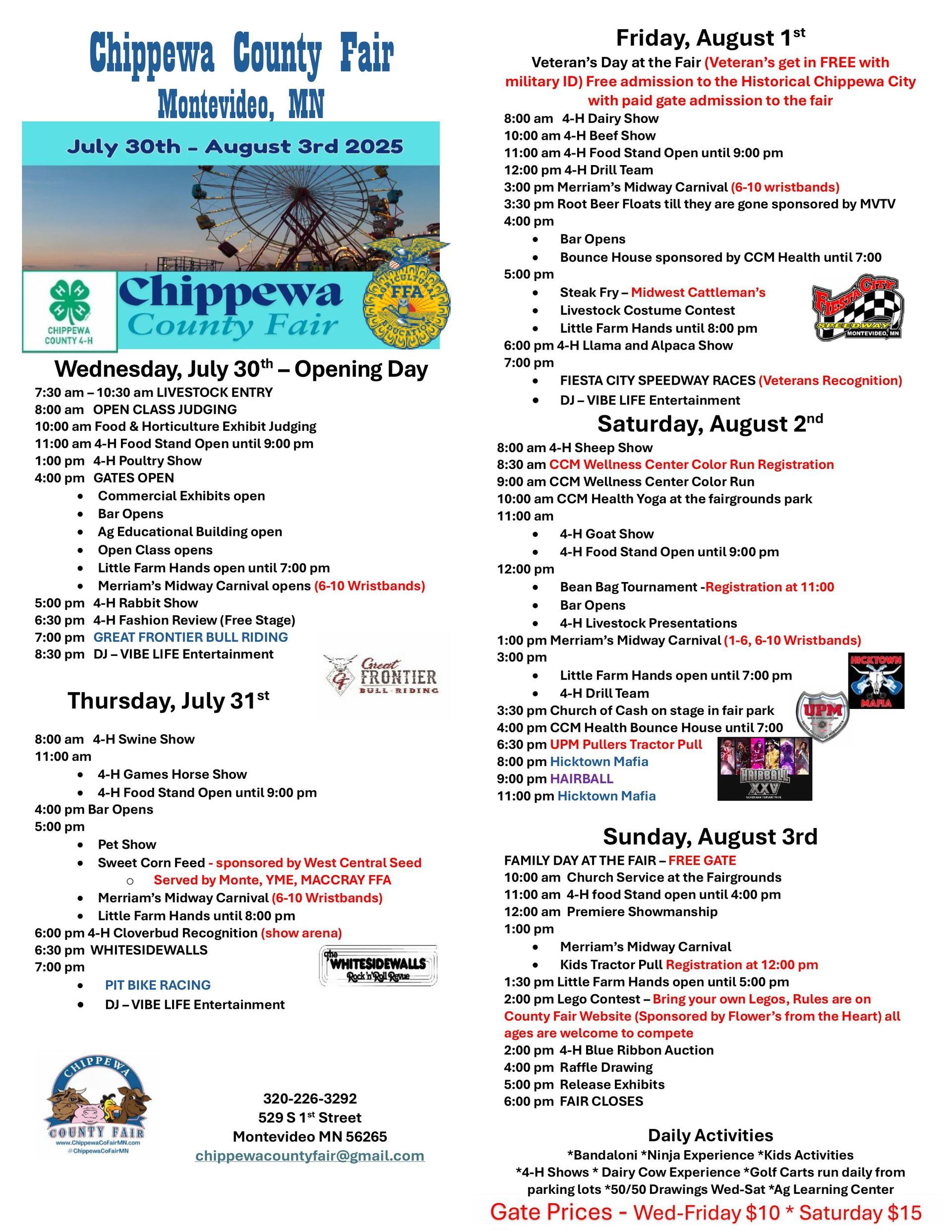 A flyer for the chippewa county fair with a lot of pictures on it