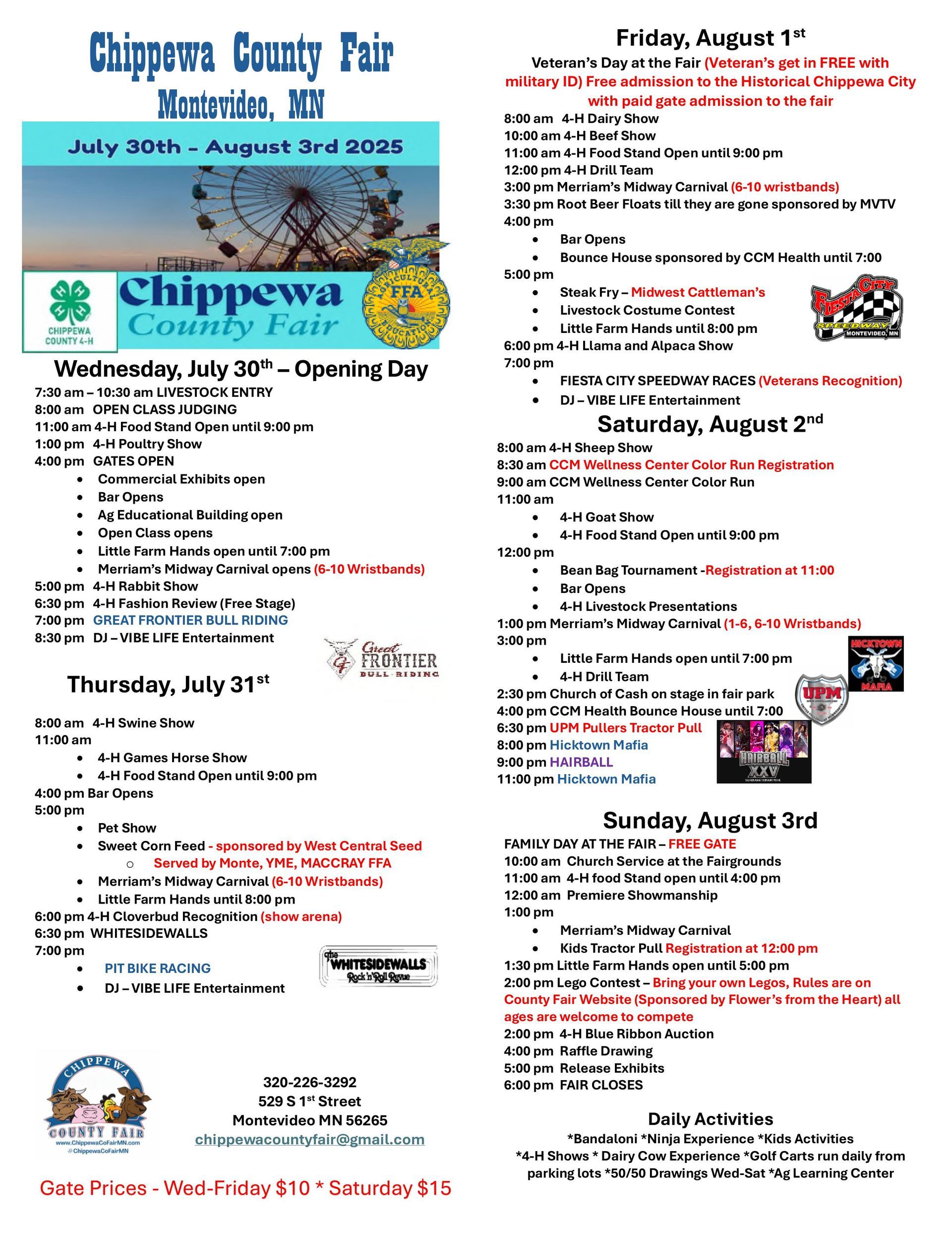 A flyer for the chippewa county fair with a lot of pictures on it