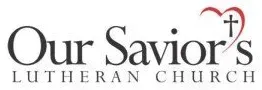 Our Savior’s Lutheran Church logo with black text and a red cross over a heart