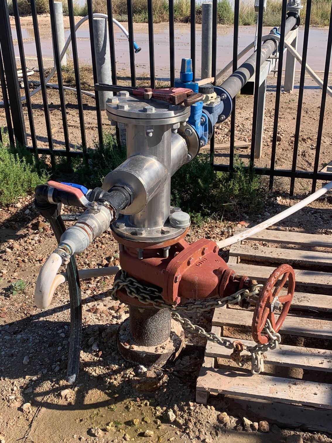 Water Bore Headworks, valve and pipe assembly at Artesian Outlet