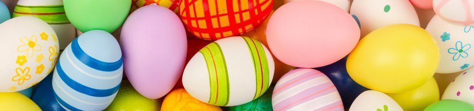 Close-up of colorful Easter eggs, various patterns and colors.