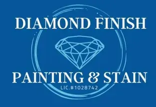 Logo for Diamond Finish Painting & Stain: blue background, diamond icon, white text.