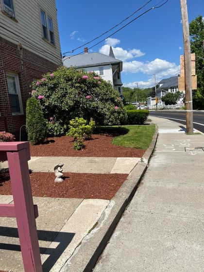 A white truck is parked in a parking lot next to a building.
