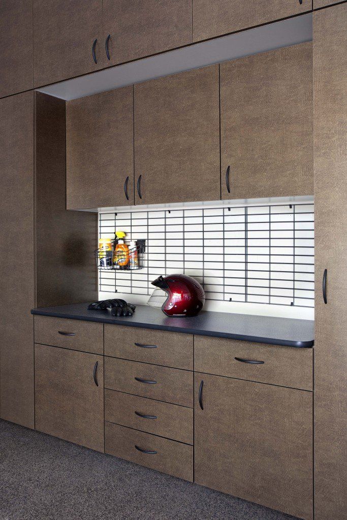 Custom garage storage cabinets with workbench