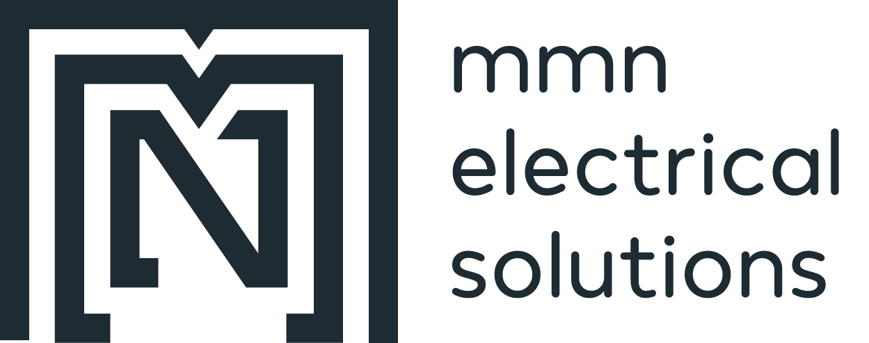The logo for mmn electrical solutions is black and white.