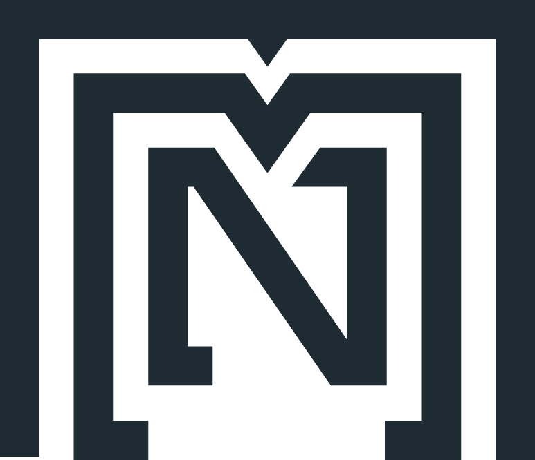 A black and white logo with the letter n in a square.