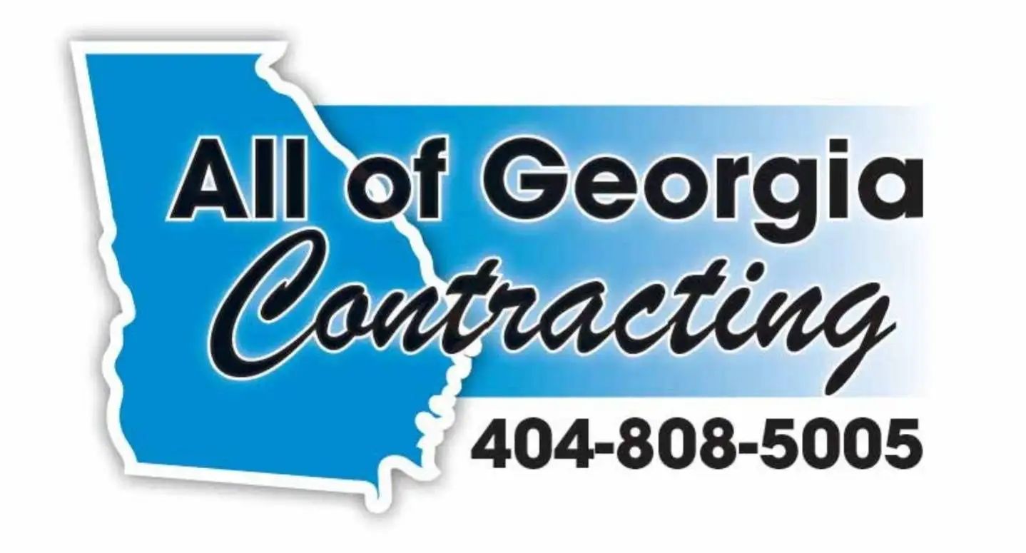 Logo for All of Georgia Contracting with state outline, company name, and phone number. Blue and white colors.