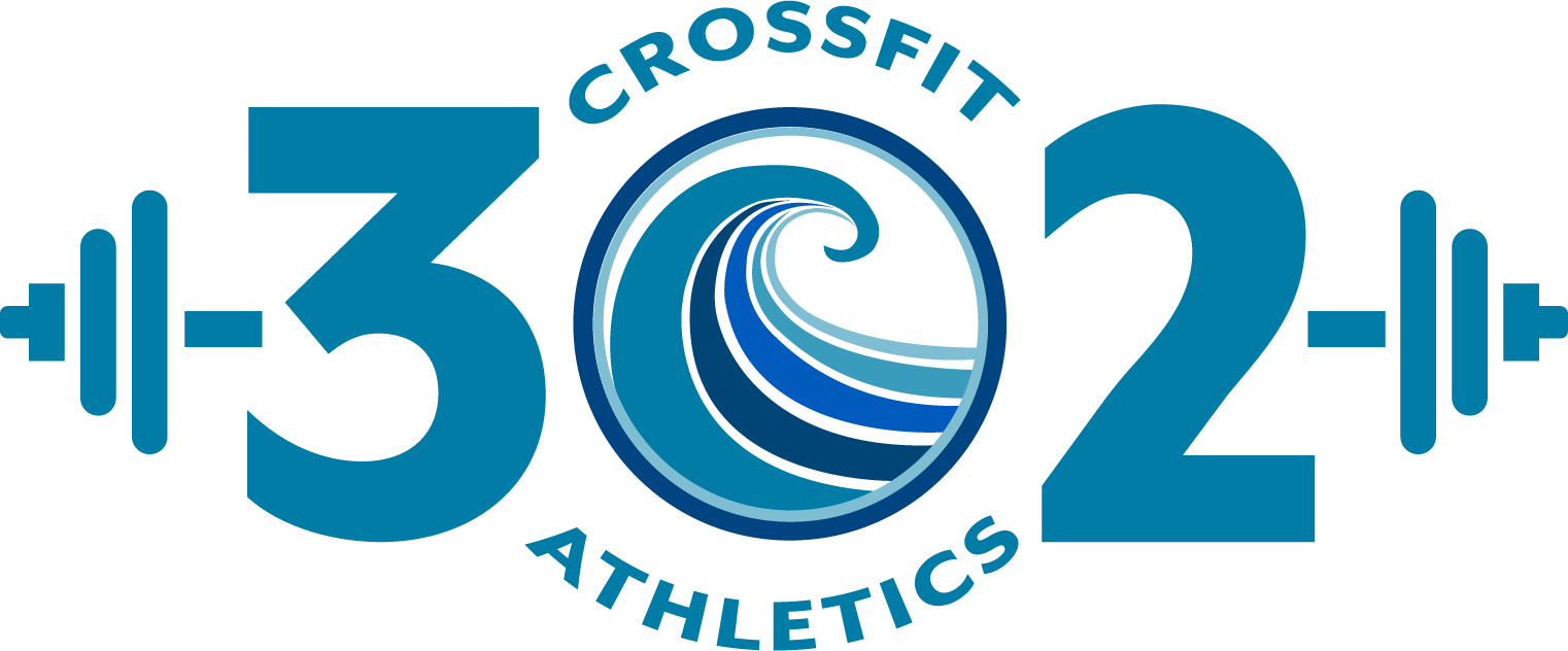 The logo for crossfit 302 athletics has a wave in the middle of it.